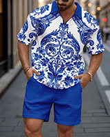 Ensemble Homme Européen Mode Été 2025 avec Polo Col Revers et Fermeture Éclair, Haut et Short Deux Pièces