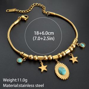 Nuevo Brazalete Ajustable de Acero Inoxidable con Baño de Oro de 18k y Turquesa en Forma de Estrella para Mujer, Brazalete con Circonitas - Product Image 6