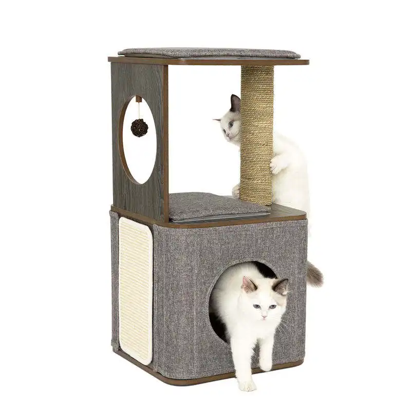 Wholesale Pet Furniture Indoor Pet Cama Para Gatos Cat Bed House With Scratch Post