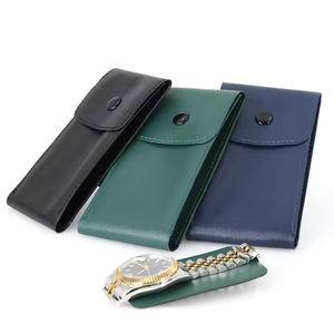 Custom Luxury Brown Black Blue Green Velvet Leather Travel Watch Pouch Watch case - Product Image 3
