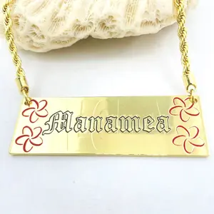 3D 새겨진 이름 목걸이 블랙 에나멜 명찰 로프 체인 여자 아이 하와이 사모아 선물 보석 도매