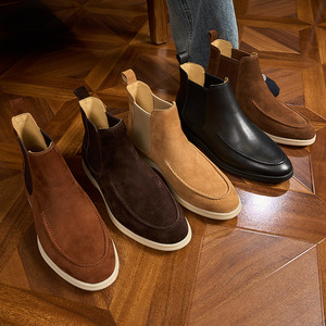 Bottines Chelsea en daim de mouton véritable pour homme, style britannique décontracté, polyvalentes, à tige haute, rétro - Product Image 1