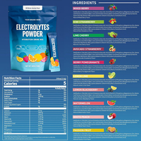 Poudre d'électrolytes sans sucre en sachet individuel, pack varié de 30 unités, mélange pour boisson hydratante, supplément d'électrolytes en marque blanche