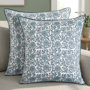 Nouvelle Arrivée 2025 – Housses de Coussin Amovibles et Lavables en Coton Imprimé Floral Bleu Poussiéreux Style Western pour Décoration de Salon - Product Image 2