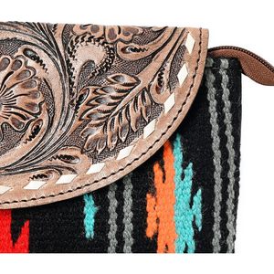 Handtooled Boho Clutch Bag for Women Tribal Aztec Cowhide Leather Saddle Blanket Embroidered Vintage Western <b>Wristlet</b> Purse - Product Image 5