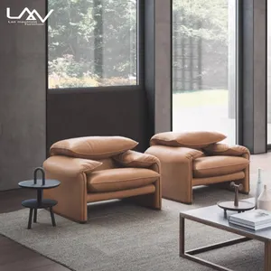 Leather Wooden Frame Italian Design Villa Leisure Armchair Furniture Living Room Hotel Office Bedroom Single Sofa Chair
