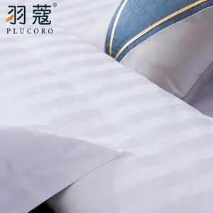 White Hotel Bed Sheet 3cm Stripe Hotel Linen Set 100% Cotton 300T Hotel Bed Linen Sheets Stripes Wholesale