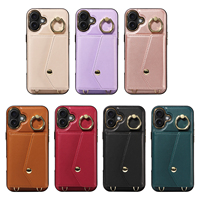 Étui de téléphone portable à bandoulière accordéon pour iPhone 16 Plus, portefeuille 7 cartes, blocage RFID, support anneau antichoc, protection 360°