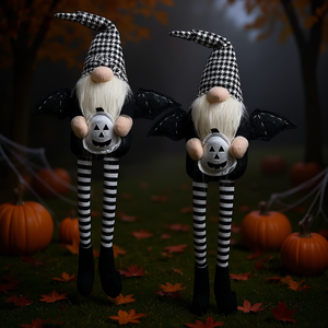 Set di 2 gnomi in tessuto nero con ali e cappello scozzese 4,3x3,5x23,5 pollici per decorazioni di Halloween - Product Image 2