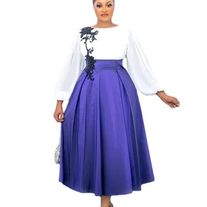 African long sleeve large women's petal pleated swing long bubble sleeve dress european sweet casual