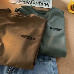 Camiseta de Manga Corta para Hombre, Verano, Nueva, Algodón Peinado Grueso, Cuello Redondo con Cuentas, Simple, Moderna, Versátil, Casual, Holgada, para Estudiantes - Product Image 3