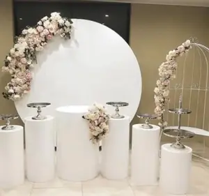 Toptan fiyat masa tatlı standı parti Metal yuvarlak silindir Plinths beyaz kek düğün dekorasyon için standı