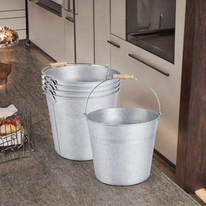 Ensemble de seaux en métal galvanisé, style rustique, résistant à la rouille, avec poignée en bois, pour le rangement ou la décoration - Product Image 3