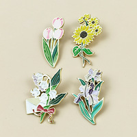 Nouvelle tendance : Broche personnalisée imitation fleur antique, style pastoral, tournesols et orchidées, épingles en émail souple