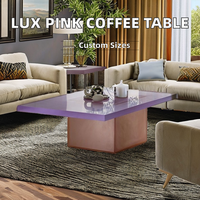 Présentoir moderne violet transparent Table de bar lumineuse de luxe rose Table basse carrée en acrylique pour bar de fête Restaurant