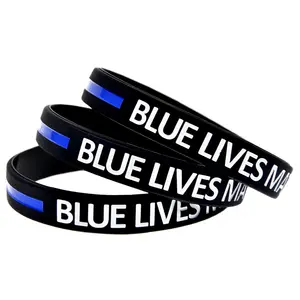 Silicone Bracelet Blue Line Logo Inspirational Rubber Band