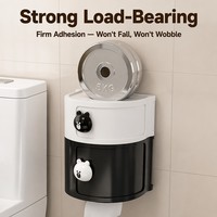 Boîte à mouchoirs murale sans perçage, 2 niveaux, en ABS, organisateur de salle de bain avec compartiment caché, support de téléphone, bouton ours