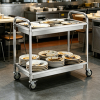 Chariot de cuisine à 2 niveaux en acier inoxydable pour plats chauds et vaisselle sale, avec plateaux profonds, pour restaurant
