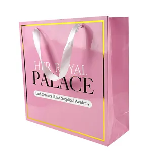 custom logo high gloss pink paper bags with handle skin care cosmetic packaging shopping paperbag Bolsa de papel