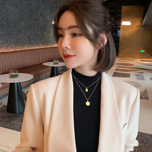 Y240 venta al por mayor collar de acero inoxidable PVD 18K chapado en oro Cadena de clavícula de doble capa hueco buena suerte colgante collares - Product Image 6