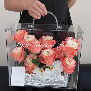Regalo del Día de San Valentín Caja de acrílico de embalaje de flores para flores Diseño cuadrado Arreglo de jarrón de rosas de seda para Navidad - Product Image 2