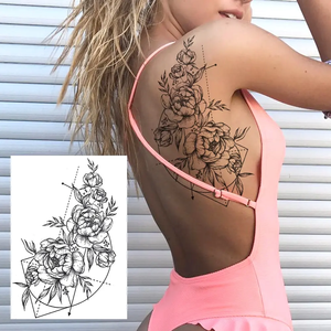 Noir <span class=keywords><strong>3D</strong></span> Rose <span class=keywords><strong>tatouage</strong></span> temporaire pour femmes filles adulte pivoine Dahlia fleur tatouages autocollant noir flore gloire géométrique bras TatToos - Product Image 3