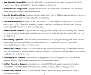Penerima TV Digital DVB-T2 Sensitivitas Tinggi, Tegangan Lebar 110V-250V, Pemutar Media Multi-Format dengan Remote IR - Product Image 4