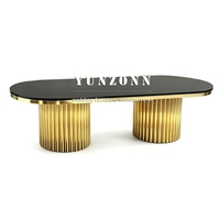 Muebles de Exterior Modernos de Lujo para Fiestas y Eventos, Mesa de Comedor con Tapa de Vidrio y 8 Sillas, Juego de Mesa Ovalada de Acero Inoxidable Dorado