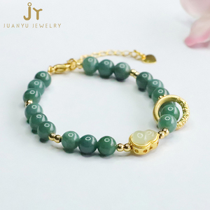 Braccialetti di giada verde in pietra naturale a forma di zucca con catena e maglie di giada Myanmar braccialetti gioielli alla moda Burma giadeite - Product Image 4