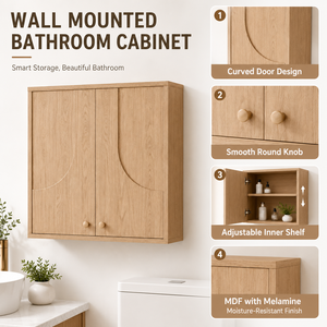 <span class=keywords><strong>Meuble</strong></span> mural de salle de bain moderne pour la maison, avec porte incurvée géométrique et étagère réglable, idéal pour le rangement des toilettes, de la buanderie et des appartements - Product Image 5