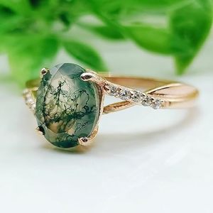 925 Sterling Silver Natural <b>Moss</b> <b>Agate</b> Oval Cut Rose Gold Plated Luxury Prong Setting Delicate Promise <b>Ring</b> for Women - Product Image 6