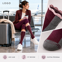 Chaussettes de compression graduée gris bordeaux pour mollets larges, avec embout renforcé, vente en gros, développement de la tricoterie, inspection de la qualité