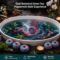 OEM ODM Marca Privada Set de 6 Bombas de Baño Efervescentes en Forma de Donut de Té Verde y Menta, Naturales, Hechas a Mano, Azules y Rojas, Hidratantes