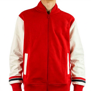 เสื้อแจ็คเก็ตบอมเบอร์ผู้ชาย HAMILO สีแดงขาว ไซส์ใหญ่ คอตั้ง ติดกระดุม ปักโลโก้ สวมใส่สบายในฤดูหนาว แต่งขอบด้วยขนมิงค์ - Product Image 1