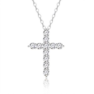 Exclusivo Transfronterizo: Collar de Cruz de Plata de Ley 925 con Moissanita para Mujer - Cadena de Clavícula Chapada en Oro Pt950 (Estilo Occidental) - Product Image 1