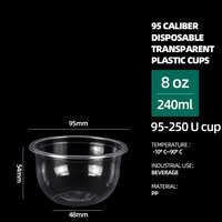 Petits Gobelets à Gâteau Jetables Personnalisés 240ml, Conteneur Alimentaire Transparent en Forme de U, Gobelets à Dessert Mignons en Plastique pour Crème Glacée avec Couvercles