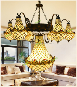 Lustre Tiffany multi-têtes en verre, style vintage, pour hôtel, restaurant, villa, suspension de luxe pour immeuble de grande hauteur - Product Image 2
