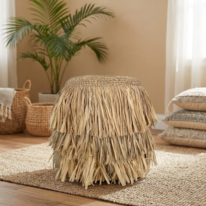 Taburete de mimbre para el hogar, modelo normal Gajih Rumbai Tumpuk, color natural, rafia y madera de teca - Product Image 2