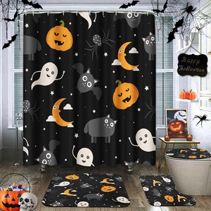 Black Halloween Cartoon Pumpkins Polyester Shower <b>Curtain</b> <b>Bathroom</b> <b>Curtain</b> Digital Print Waterproof Custom Print Wholesale - Product Image 2