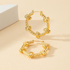 Trendy Gold Plated Metal Chunky Hoop <b>Earrings</b> for Women Rope <b>Knot</b> Twisted Fashion Jewelry Made of Alloy - Product Image 4