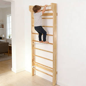Mur d'escalade en bois pour enfants, aire de jeux intérieure 9-en-1, échelle murale de fitness style suédois pour enfants et adultes - Product Image 4