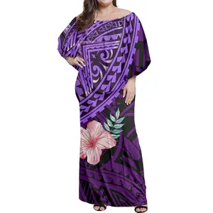 Purple Dress Party Women's Elegant Polynesia Tribal Floral Design Wholesale Casual off Shoulder Summer Dress Sexy Club Dresses