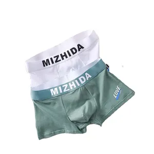 Calcinha boxer de algodão estilo americano para homens, boxer esportivo confortável e respirável de cintura média com estampa personalizada