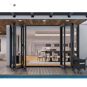 Porte pliante accordéon de villa extérieure en aluminium design moderne finition noire bi-pliante avec double vitrage porte <span class=keywords><strong>Helton</strong></span> - Product Image 1