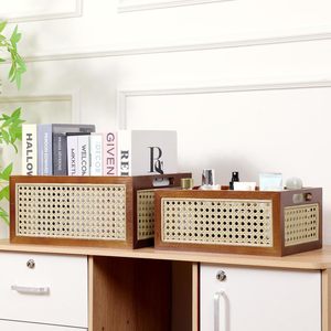 Handmade Wood Mix <b>Rattan</b> Eco-Friendly Multifunction <b>Storage</b> <b>Basket</b> Vintage Rectangle Hamper Organizing Kitchen Living Room - Product Image 5