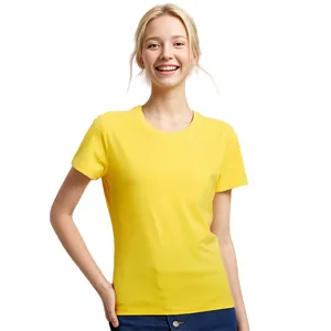 Kaus katun musim panas kaus Thailand uniseks kuning Logo kustom kaus wanita pemoles grafis Vietnam untuk wanita