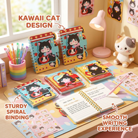 Carnet à spirale A7 de la série Adorable Animal, design chat Kawaii, mini bloc-notes de poche avec intercalaires et fermeture à autocollant magique