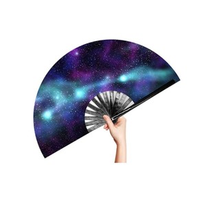2022 Promotionele Grote Rave Fan Bamboe Hand Ventilator Nylon Stof Hand Gehouden Vouwen Fans Voor Reclame - Product Image 1