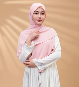 En stock, vente en gros personnalisée, hijabs malaisiens de couleur unie, jilbab, turban pour femmes, écharpe en mousseline de soie perlée, turban long à effet bulle - Product Image 4