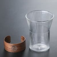 Elegante Gerippte Glas-Tasse mit 300ml Fassungsvermögen und Abnehmbarer Holz-Wärmeisolierhülle für Kaffee, Tee, Haushalt und Geschenke